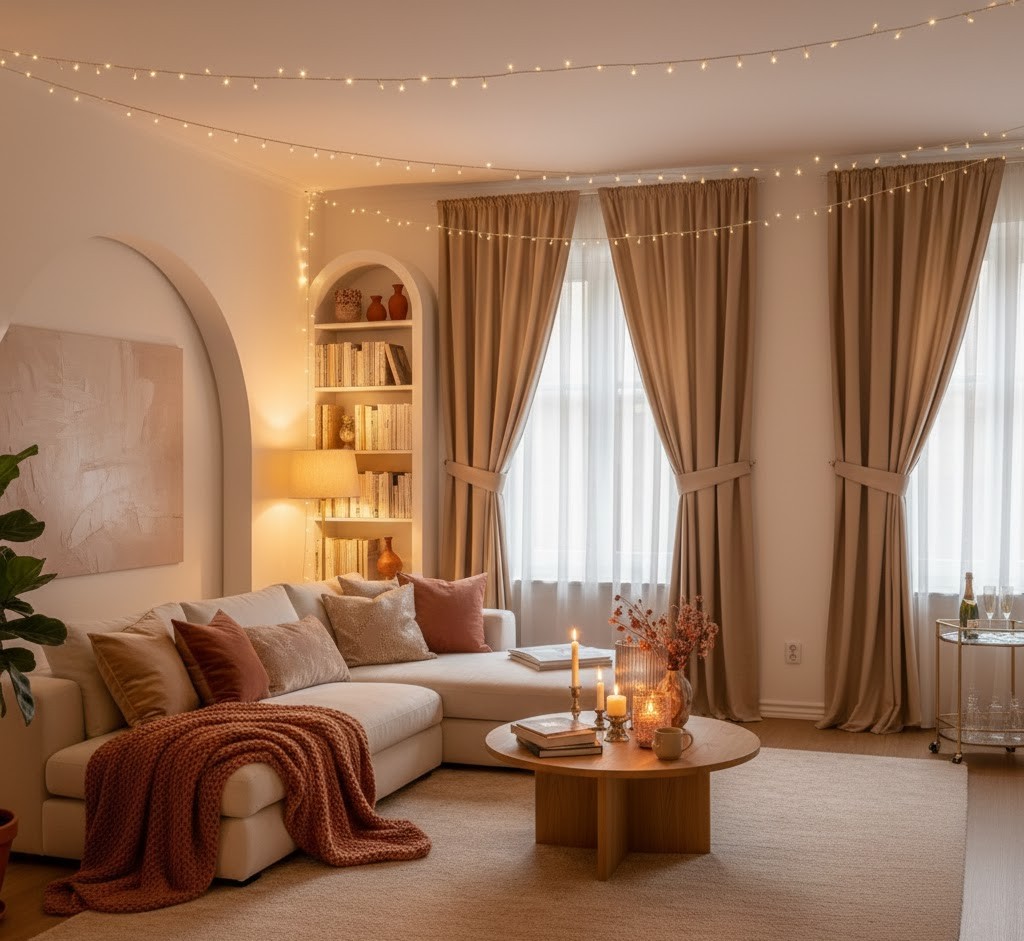 Small apartment space with elegant decorations