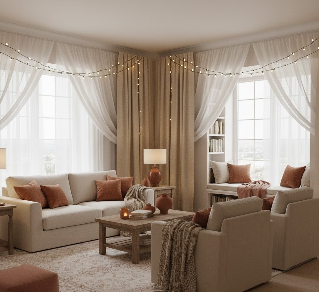 Cozy corner space with fairy lights